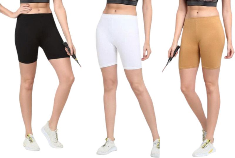 Pack of 3 Solid Women Black, White, Beige Hotpants, Casual Shorts