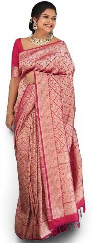 Solid/Plain Kanjivaram Art Silk Saree  (Pink)