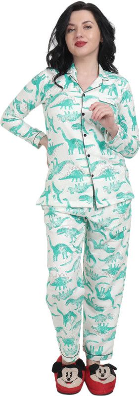 Men & Women Night Suit Set White Printed