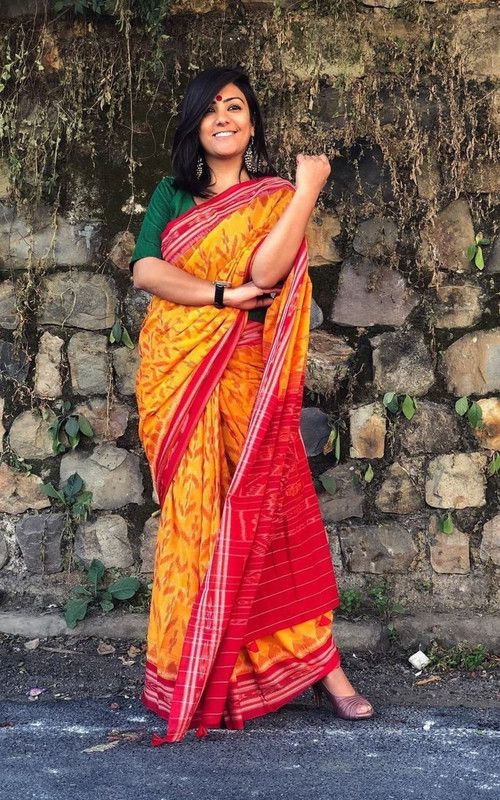 Color Block Daily Wear Pure Cotton Saree  (Yellow, Pink)