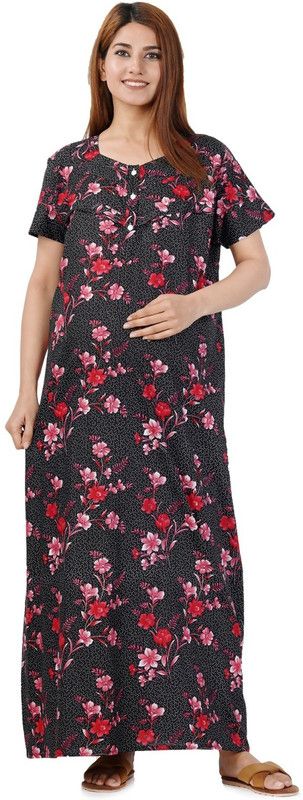 Women Maternity/Nursing Nighty  (Red, Black)