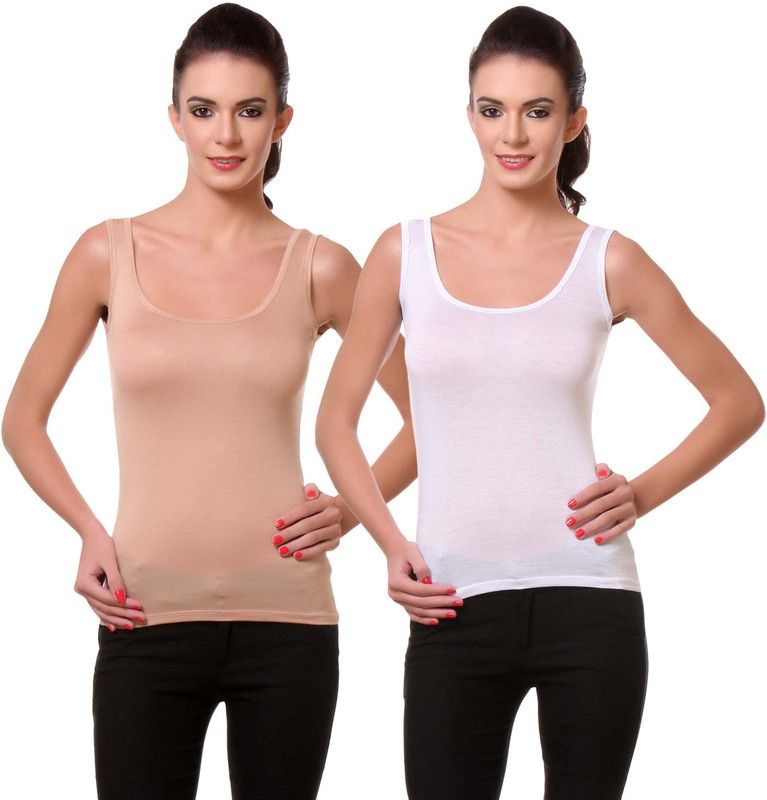 Women White, Beige Tank Top/Vest