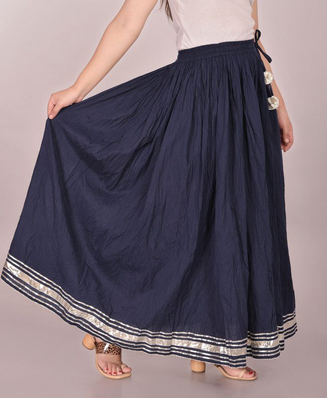 Women Solid Gathered Dark Blue Skirt