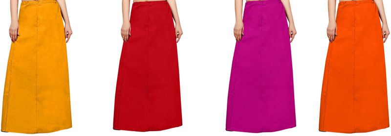 FABMORA COMBO-PTC-4- Mustard - Red - Pink - Orange Pure Cotton Petticoat  (Free)