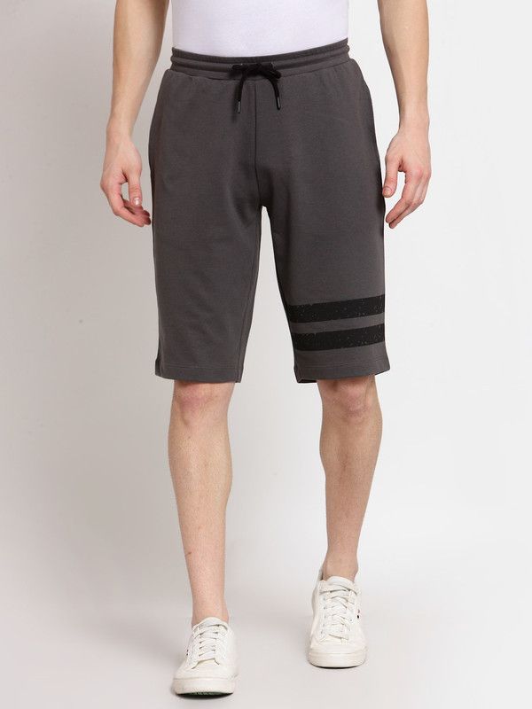 Striped Men Grey Casual Shorts