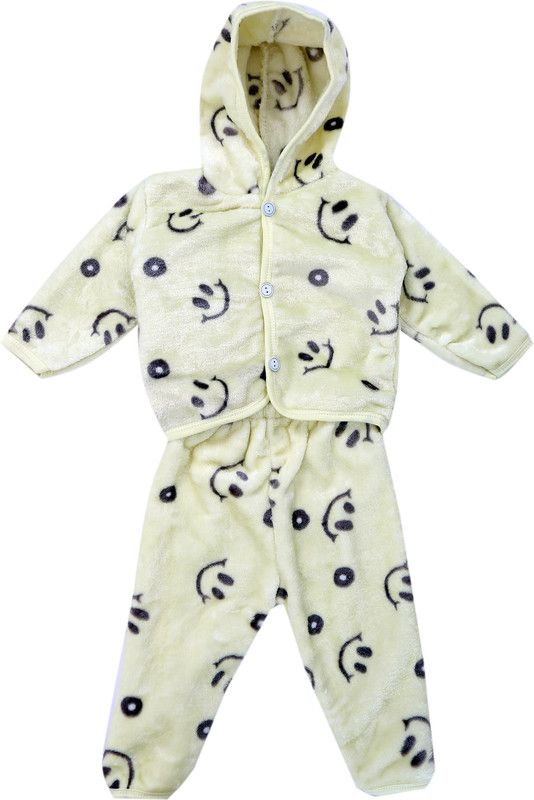 Baby Boys & Baby Girls Printed Velvet Kids Nightwear  (Yellow Pack of 1)