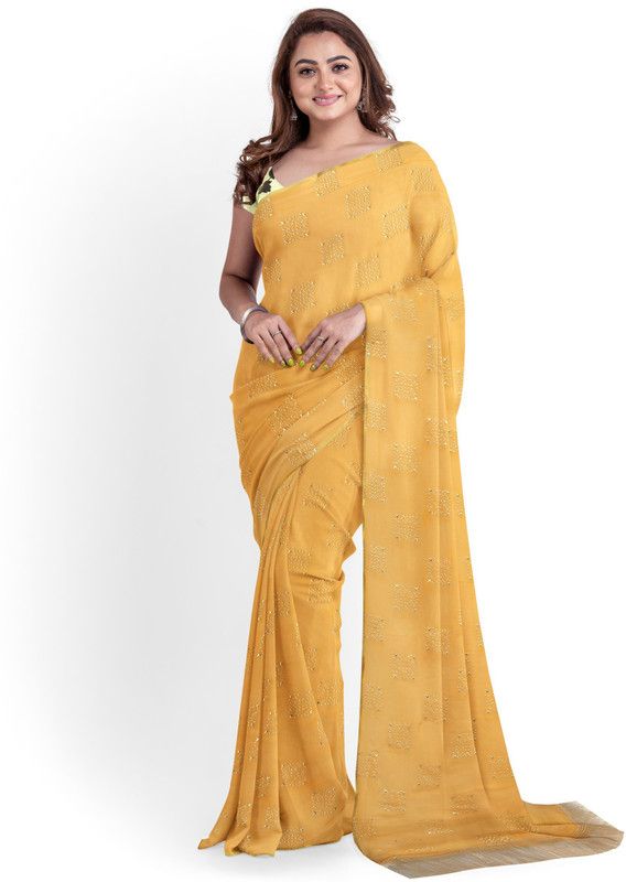 Self Design Bollywood Chiffon Saree  (Mustard)