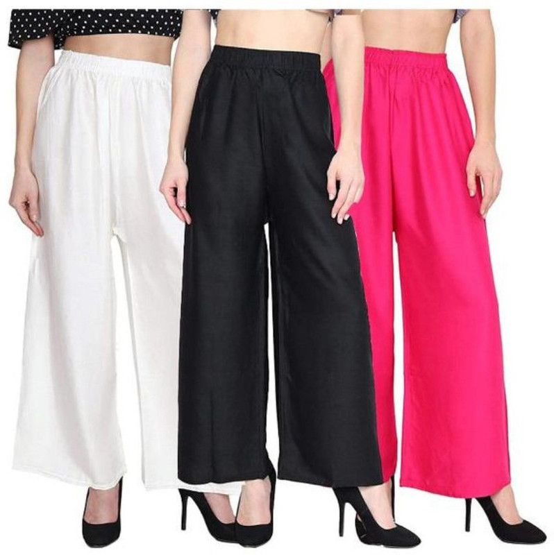 Pack of 3 Women Regular Fit White, Black, Pink Cotton Blend Trousers