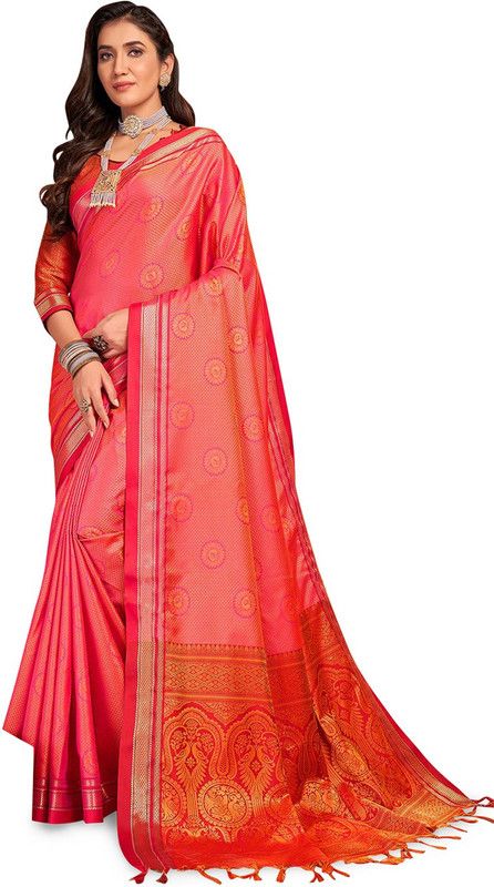 Woven Assam Silk Silk Blend Saree  (Pink)