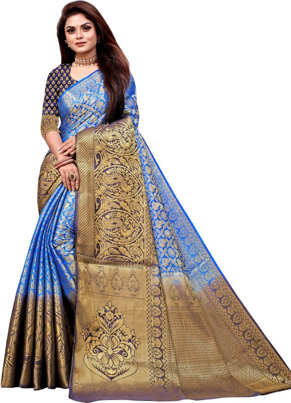 Self Design, Woven Banarasi Silk Blend, Jacquard Saree  (Light Blue)