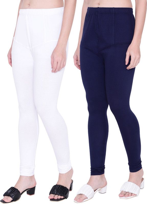 OCG Churidar Ethnic Wear Legging  (White, Blue, Solid)