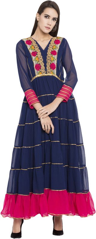 Women Embellished Georgette Anarkali Kurta  (Blue)