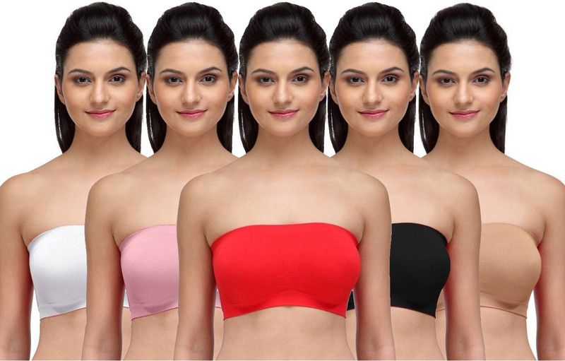 Pack of 5 Women Bandeau/Tube Non Padded Bra  (White, Black, Pink, Beige)
