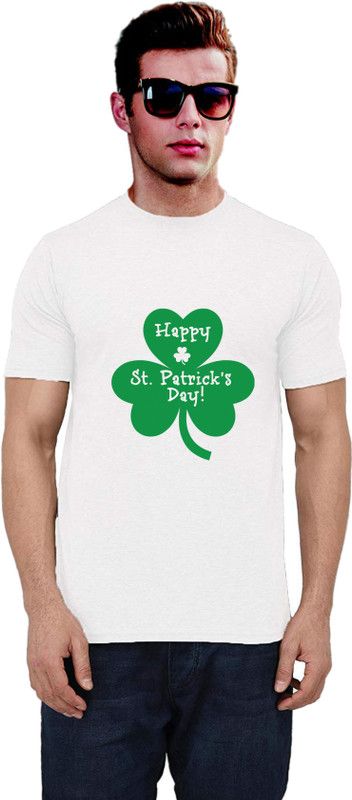 T-shirt on St.Patrick's Day Men Printed Round Neck Cotton Blend White T-Shirt
