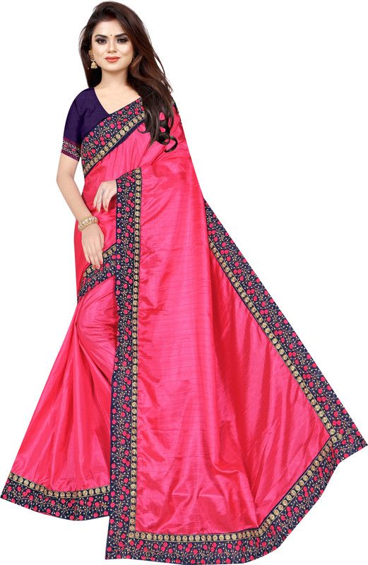 Embroidered Bhagalpuri Jute Silk Saree  (Pink)