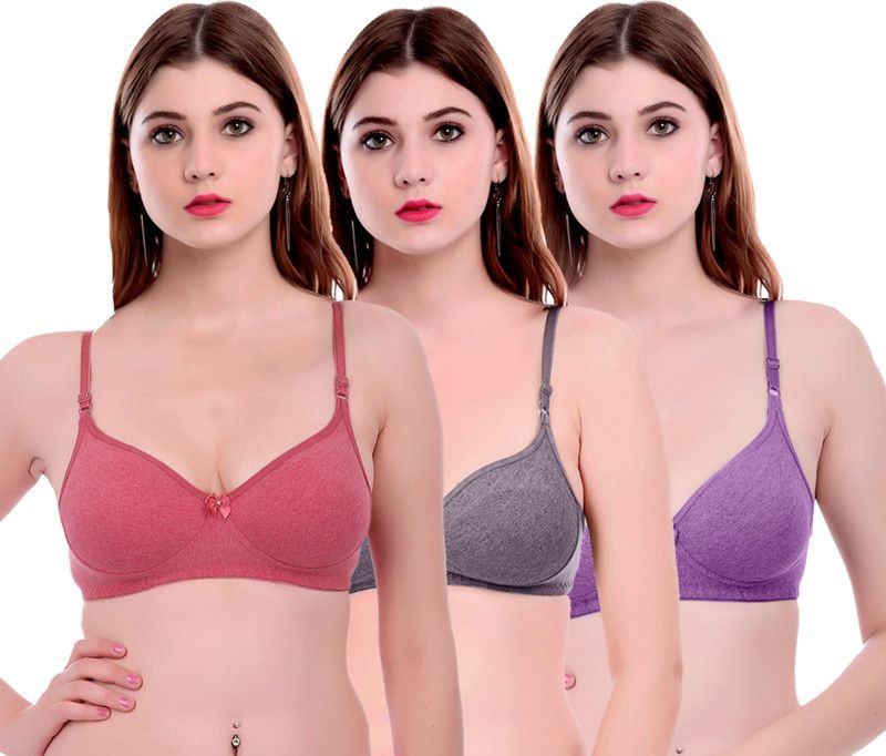 Pack of 3 Women Minimizer Non Padded Bra  (Grey, Red, Purple)