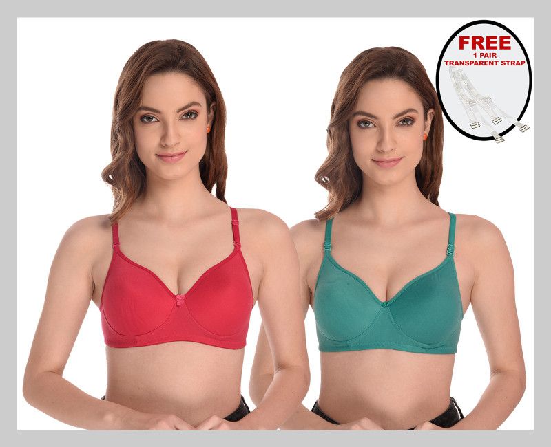 Women Full Coverage Lightly Padded Bra  (Pink, Green)