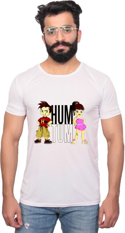 TUSHAR VASUDEV Men Typography Round Neck Polyester White T-Shirt