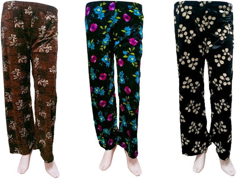 Pack of 3 Women Regular Fit Brown, Light Green, Black Velvet Trousers