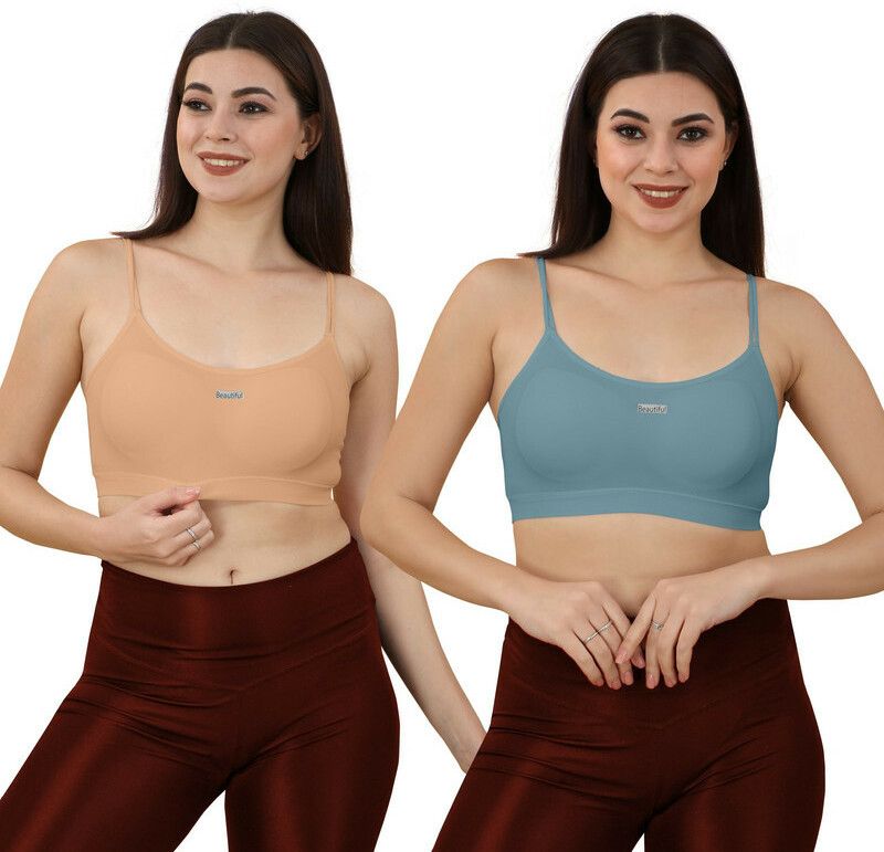Pack of 2 Women T-Shirt Lightly Padded Bra  (Blue, Beige)