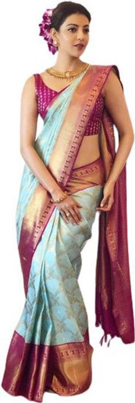 Woven Bollywood Pure Silk Saree  (Blue, Pink)