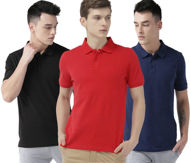 Solid Men Black, Red, Dark Blue T-Shirt  (Pack of 3)