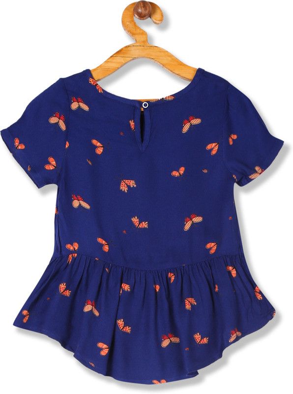 Girls Casual Cotton Rayon Blend Woven Top  (Blue, Pack of 1)