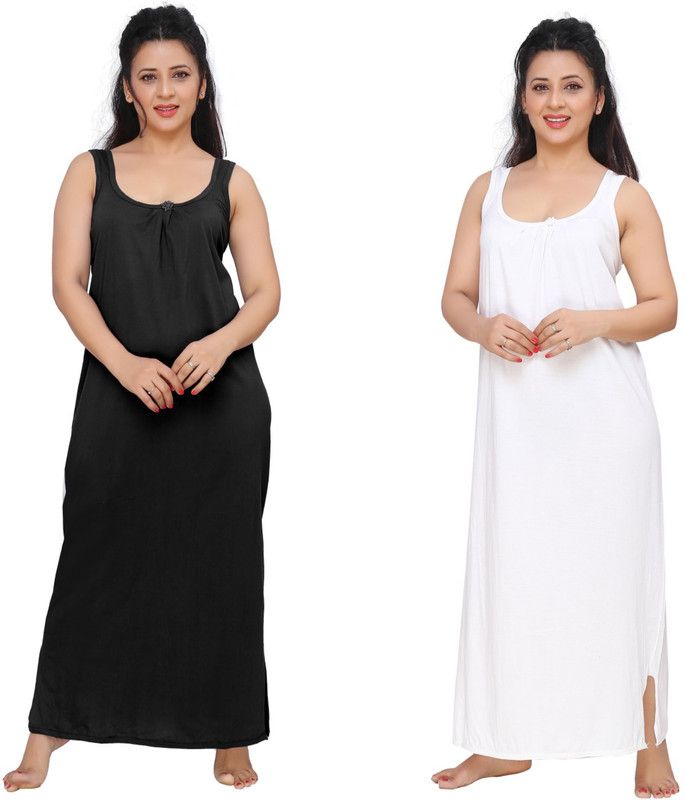 Pack of 2 Women Chemise  (Black, White)
