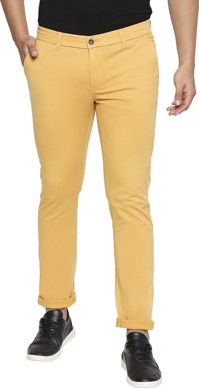 Men Tapered Orange Cotton Blend Trousers