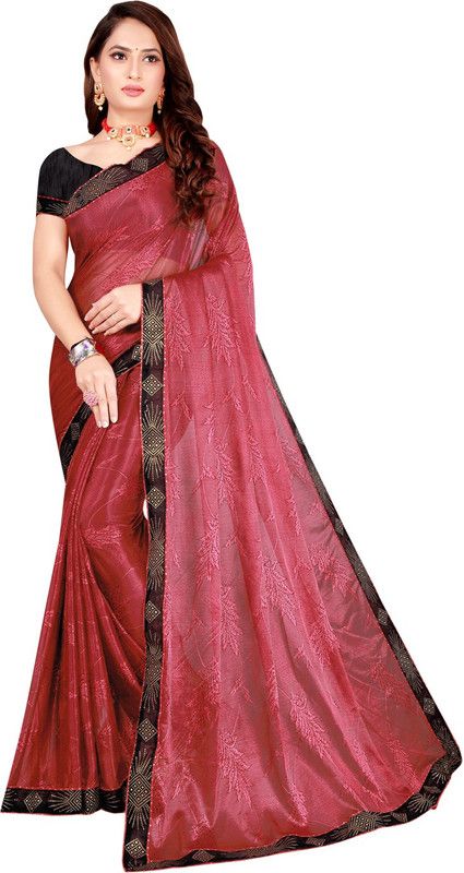 Solid Fashion Lycra Blend Saree  (Red)