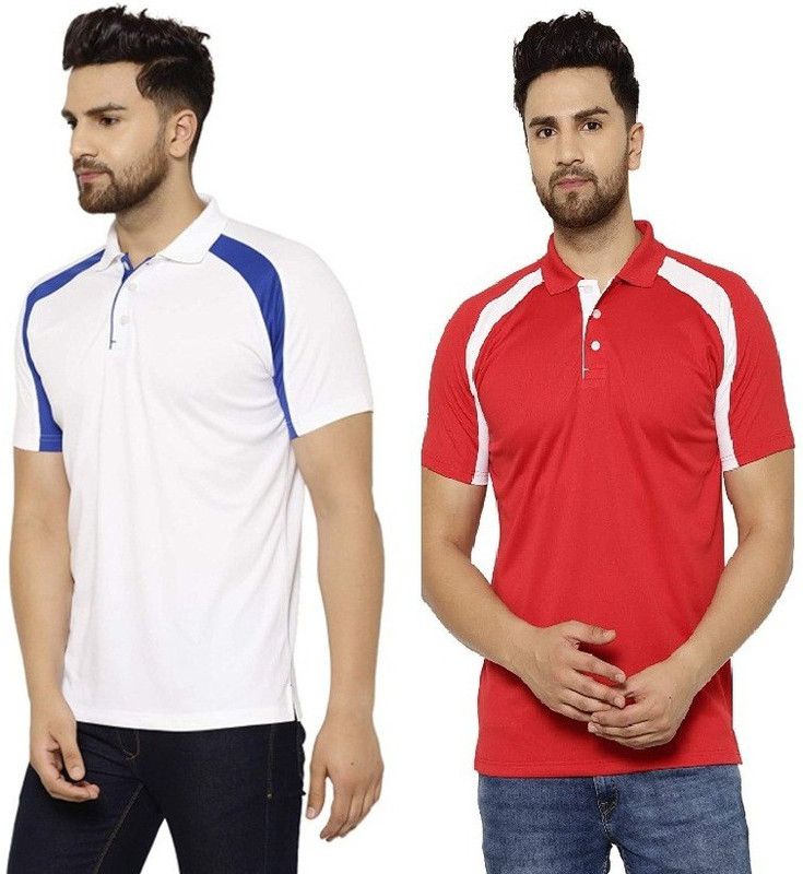 Color Block Men White, Red T-Shirt  (Pack of 2)