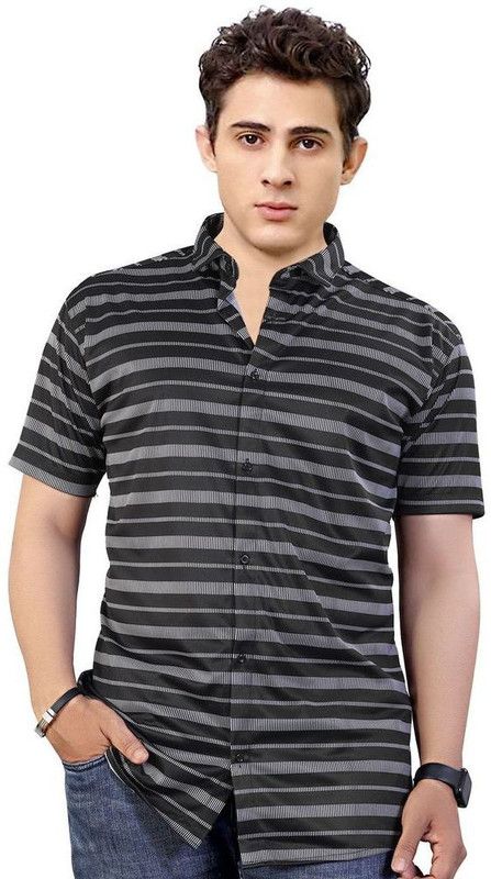 Men Striped Casual Black Shirt