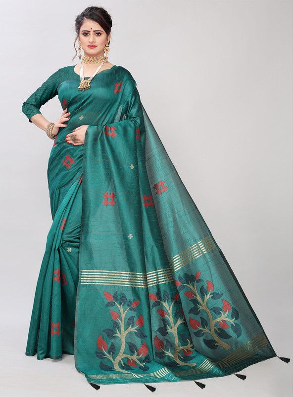 Self Design Banarasi Silk Blend Saree  (Light Green)