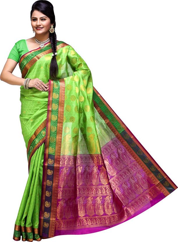Printed Bollywood Silk Blend Saree  (Green)