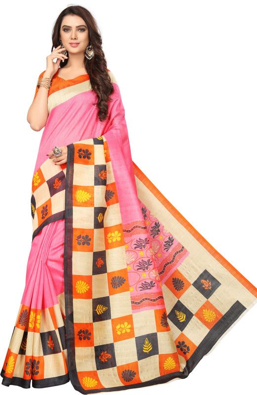 Checkered Bhagalpuri Cotton Silk Saree  (Multicolor)