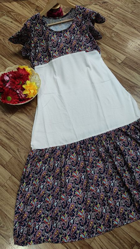 Women Printed Viscose Rayon Anarkali Kurta  (White)