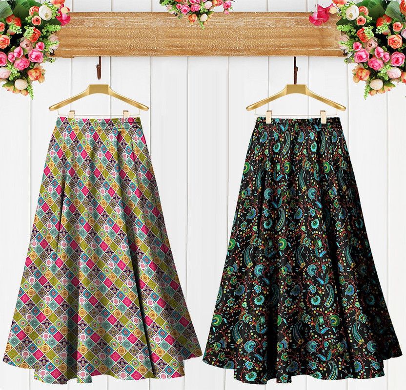 Women Printed A-line Multicolor Skirt