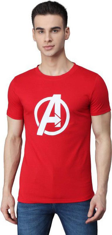 ARED001 Men Printed Round Neck Cotton Blend Red T-Shirt