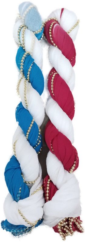 Chiffon Self Design, Embellished, Solid Light Blue, Red Women Dupatta
