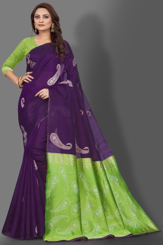 Woven, Solid/Plain Kanjivaram Pure Silk Saree  (Purple)