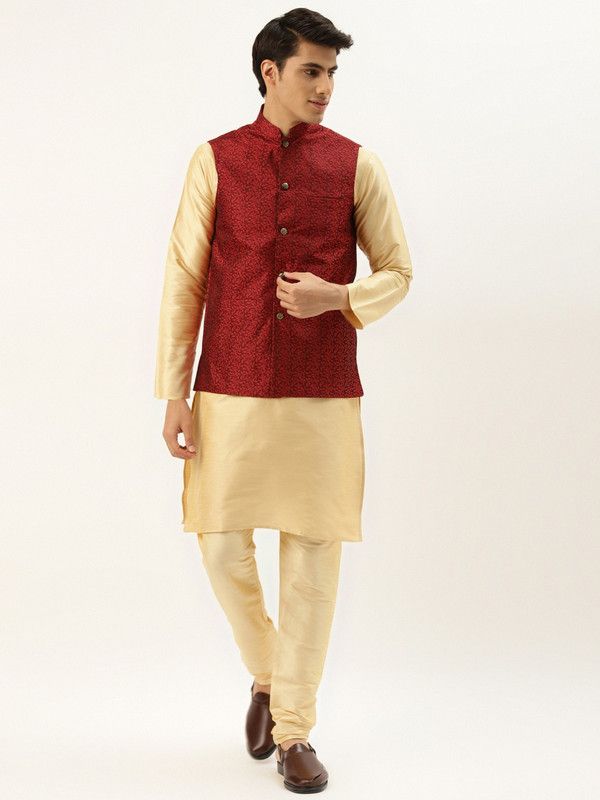 Men Ethnic Jacket and Kurta Set Silk Blend