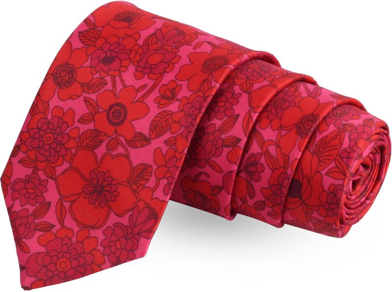 PELUCHE The Alluring Bud Red Colored Microfiber Neck Floral Print Men Tie
