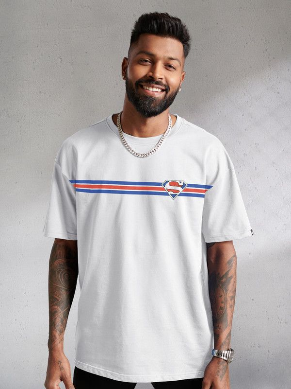 Superman Men Graphic Print Round Neck Cotton Blend White T-Shirt