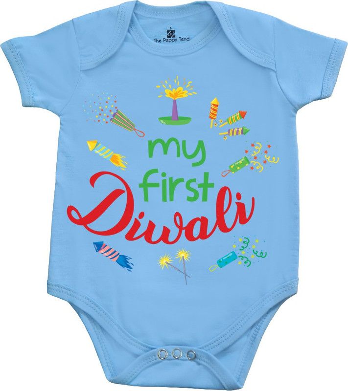 Romper For Baby Boys & Baby Girls Casual Printed Cotton Lycra Blend  (Blue, Pack of 1)