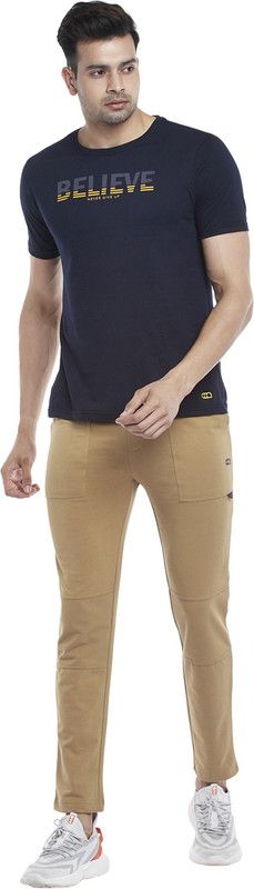 Men Printed Crew Neck Pure Cotton Dark Blue T-Shirt