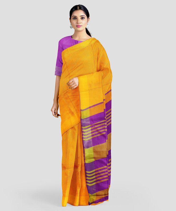 Daily Wear Art Silk Saree  (Yellow, Purple)