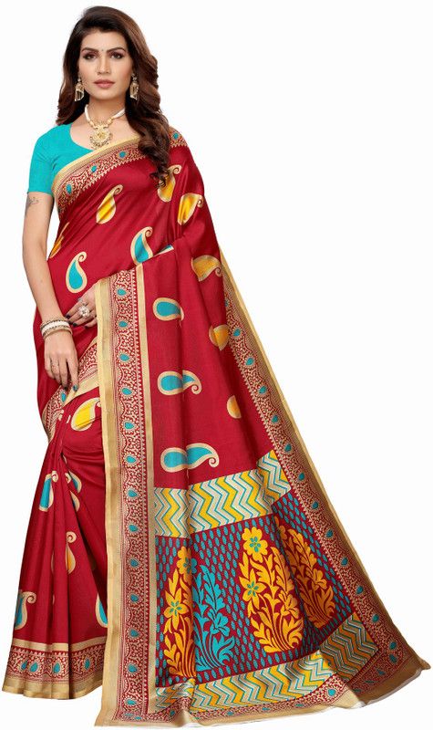 Printed, Paisley, Floral Print Kanjivaram Silk Blend, Cotton Silk Saree  (Multicolor, Red, Green)