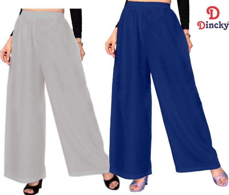 Pack of 2 Women Flared, Regular Fit, Relaxed, Slim Fit Grey, Blue Viscose Rayon With Attached Dupatta Trousers