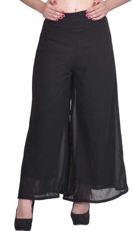 Women Regular Fit Black Georgette Trousers