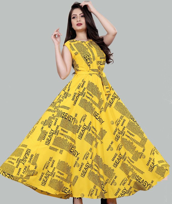 Anarkali Gown  (Yellow, Black)